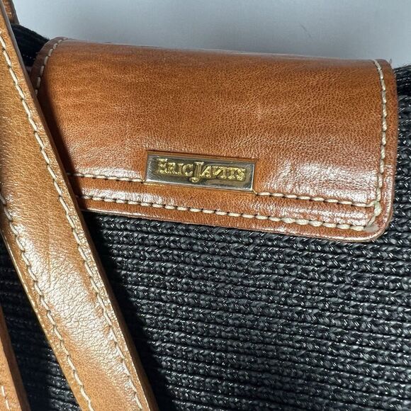 Eric Javits New York Small Navy Squishee Straw Handbag w/tan Leather Trim EUC - Picture 3 of 8